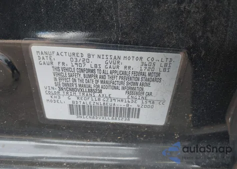 2020 Nissan Versa S Xtronic Cvt from USA, damaged, VIN 3N1CN8DVXLL885238